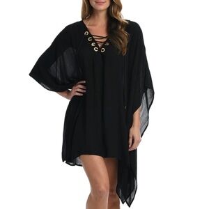 NWT La Blanca Capri Lace Up Caftan Swim Coverup in Black